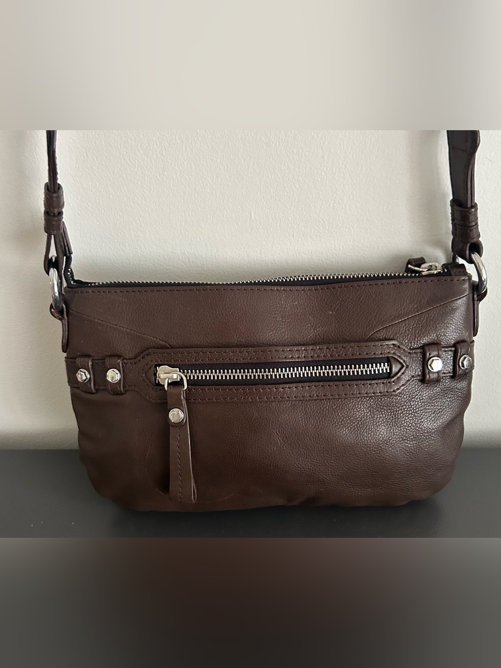 Oryany Brown Woven Leather Crossbody Shoulder Bag Silver Hardware - Picture 11 of 12
